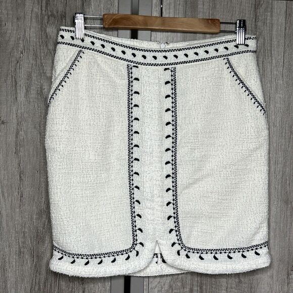 Anthropologie Dolan White Mini Skirt Black Embroidery Pockets Textured Size S - Picture 1 of 8